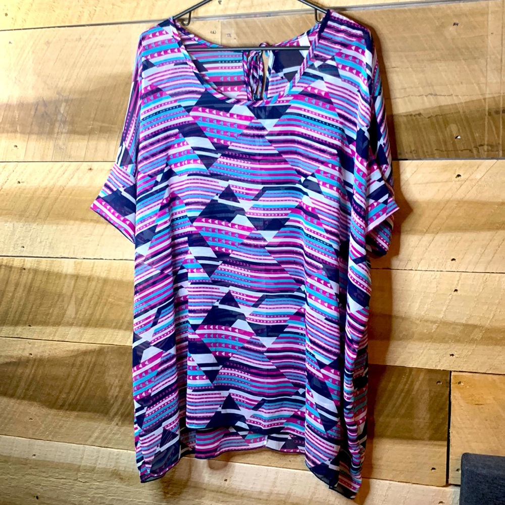Womens Yahada short sleeve see through oversize blouse Sz Medium
